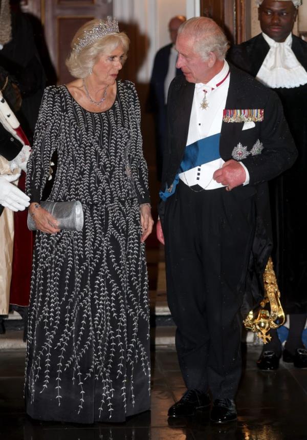 Queen Camilla and King Charles III arrive at a reception and dinner in ho<em></em>nour of their Coronation