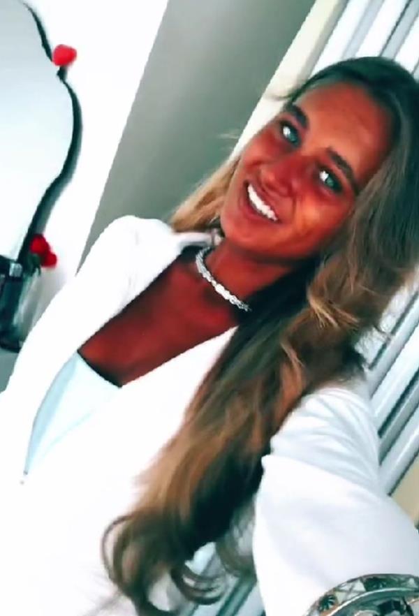 Megan Blain, 18, a student from the UK, obsessed with tanning in sun beds. 