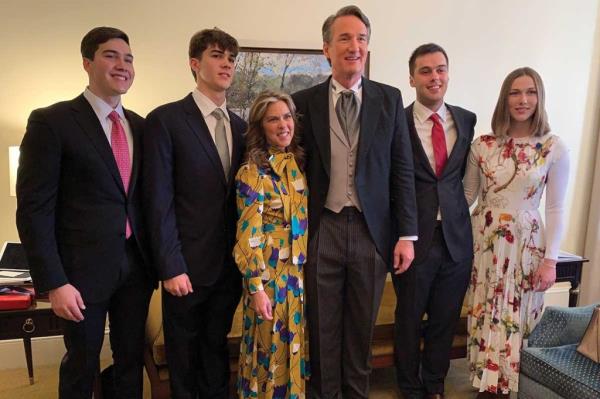 Glenn Youngkin with his wife, Suzanne, and their four children on inauguration day in January 2022.