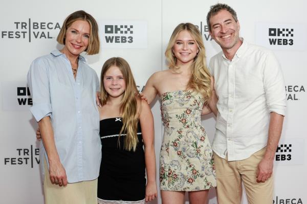 Mark Duplass with his wife, Katie Aselton, and their daughters Molly Duplass and Ora Duplass at the 2024 Tribeca Film Festival. 