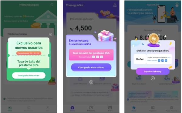 Screenshots of three different mobile apps on an o<em></em>nboarding screen, each offering an 85% approval rate in different languages with a countdown