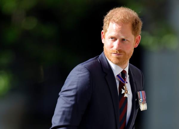 Prince Harry, Duke of Sussex, in a suit and a Household Division regimental tie, addressing at The Invictus Games Foundation 10th Anniversary Service at St Paul's Cathedral.