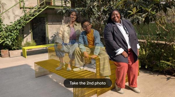 A group of people posing together, utilizing the new Google Pixel 9 Pro's AI tool to include the photographer in the shot