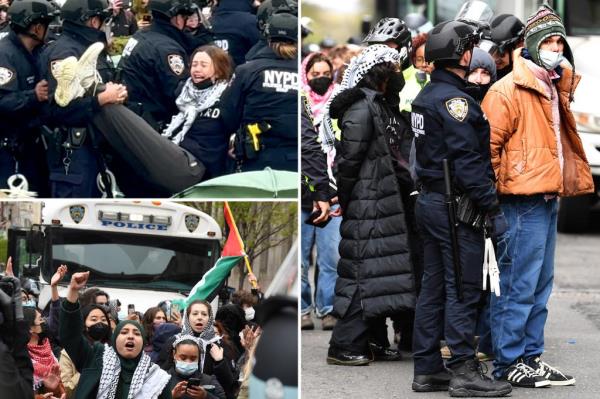 在总统命令警察撤离校园后，纽约警察涌入哥伦比亚，逮捕反以色列抗议者