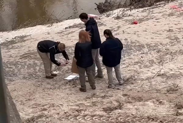 Authorities in the river bank.