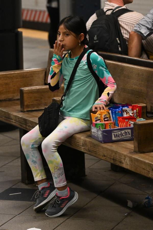 The 11-year-old girl was seen carrying a cardboard box filled with peanut M&M's, Skittles, and Kinder Buenos for sale.</p>

<p>　　