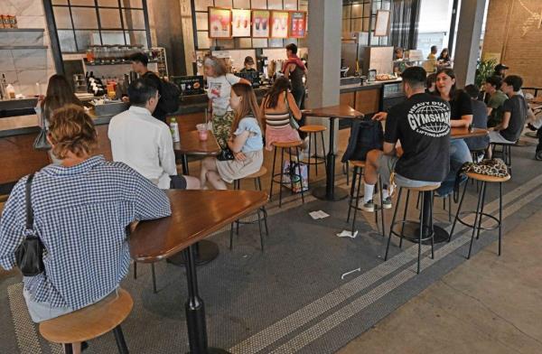 Real estate images of the interior of the Starbucks coffee house located in Astor Place in the East Village of New York City. 
