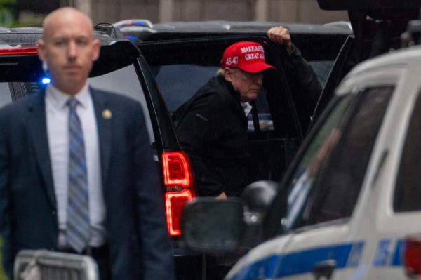 Trump arrives at Trump Tower in New York, U.S., April 17, 2024.  