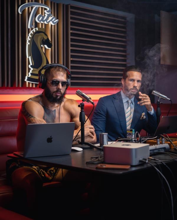 Shirtless Andrew Tate and his brother, Tristan, his co-accused in the Romanian case.