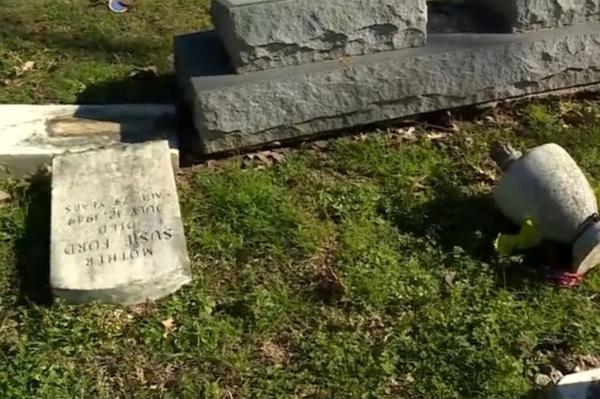 Gravesto<em></em>nes knocked down by fired employees of New Park Cemetery in Memphis.