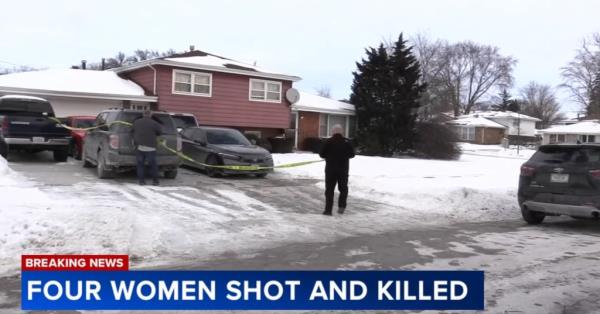 Police are pictured at the scene of the suburban Chicago home.