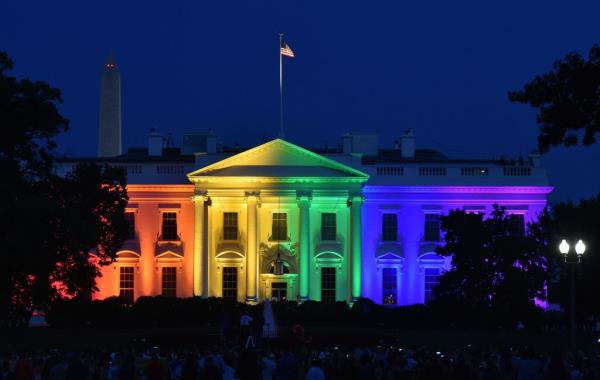 The White House illuminated in rainbow colors to celebrate the Supreme Court's landmark decision on gay marriage, June 26, 2015