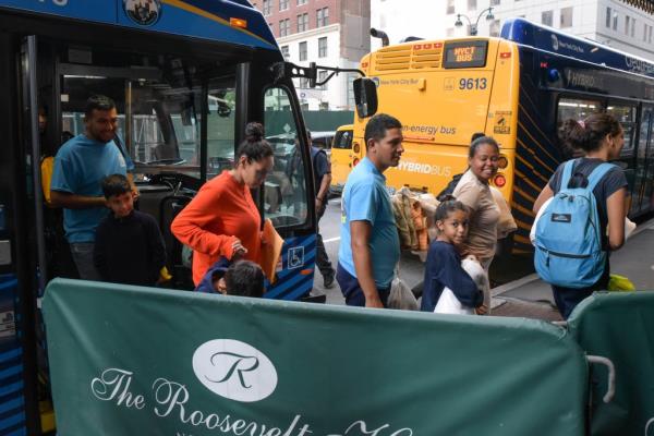New York City drops migrants off at the Roosevelt Hotel
