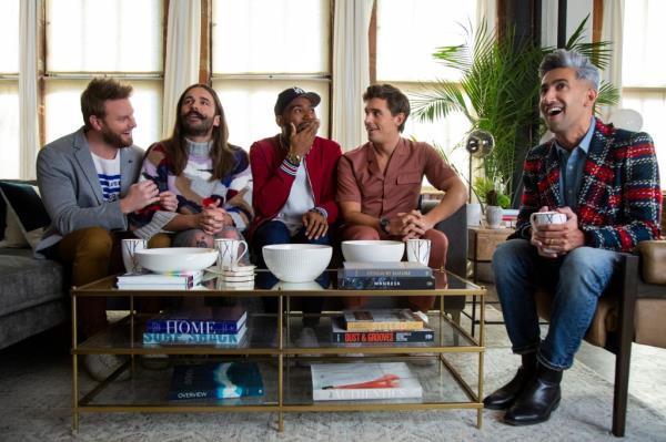 Bobby Berk, Jo<em></em>nathan Van Ness, Karamo Brown, Antoni Porowski, Tan France smiling. 