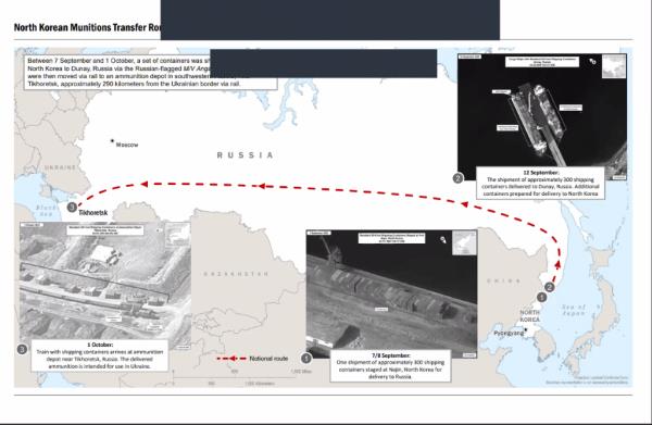 This map shows how North Korea has gotten more than 1,000 weapons to Russia. 
