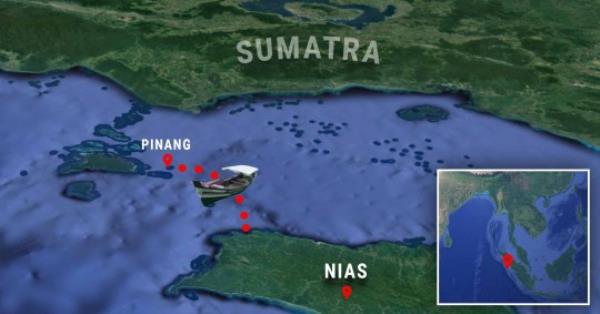 Map showing wher<em></em>e the group was travelling from Nias Island and the Pinang Surf Resort on the Banyak Islands 