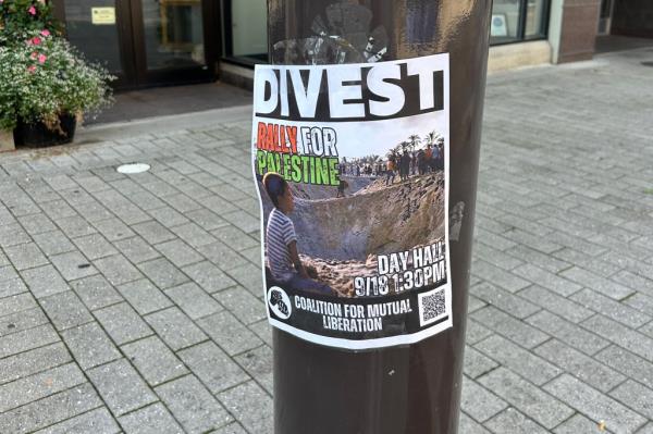 Protesters want the school to take action on divestment. 