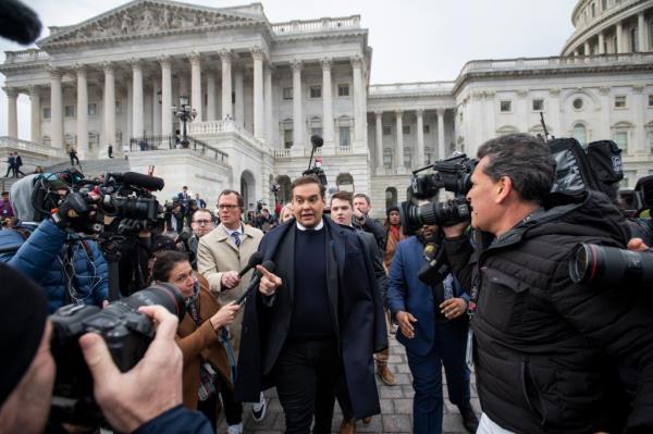 Former United States Representative George Santos (Republican of New York) departs the United States Capitol, following the United States House of Representatives vote to expel him from Congress, in Washington, DC, Friday December 1, 2023. Mr. Santos is the sixth person expelled from Co<em></em>ngress in United States history.