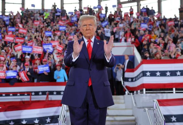 Former U.S. President Do<em></em>nald Trump holding a campaign rally in J.S. Dorton Arena, Raleigh, North Carolina, on November 4, 2024.