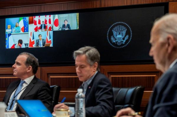 President Biden and Antony Bl<em></em>inken hold a virtual meeting with world leaders in the G7.