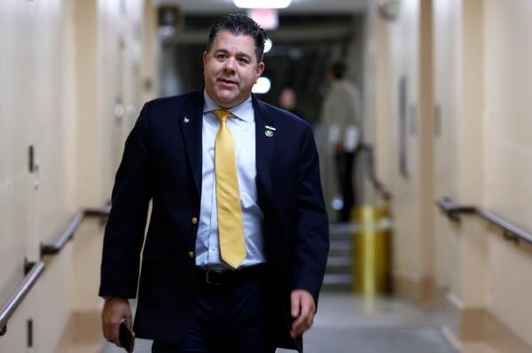 Rep. Nick LaLota (R-NY) arrives at a House Republican Co<em></em>nference meeting at the U.S. Capitol on November 2, 2023 in Washington, DC.