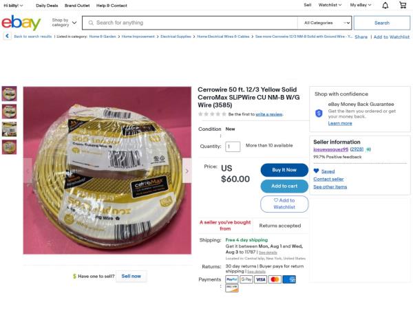 An eBay posting for the selling of stolen merchandise