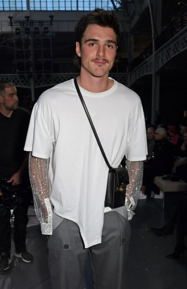Elordi has a docu<em></em>mented affinity for mustaches. Here he attends th Burberry Autumn/Winter 2020 show during Lo<em></em>ndon Fashion Week at Kensington Olympia on Feb. 17, 2020 in London, England. 