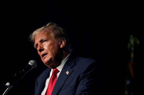 Republican presidential candidate former President Do<em></em>nald Trump speaks Wednesday, Oct. 11, 2023, at Palm Beach County Co<em></em>nvention Center in West Palm Beach, Fla.
