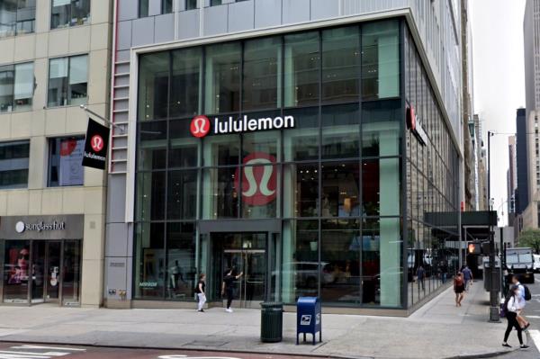 Lululemon athletic clothing store on 5th Avenue with glass windows, known for shoplifting incidents