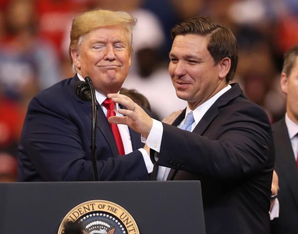 Trump introduces Florida Governor Ron DeSantis during a homecoming campaign rally in 2019.