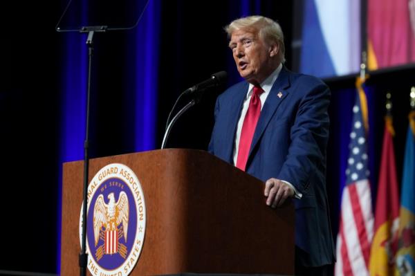 Do<em></em>nald Trump speaks at the Natio<em></em>nal Guard Association of the United States' 146th General Conference, Monday, Aug. 26, 2024, in Detroit.