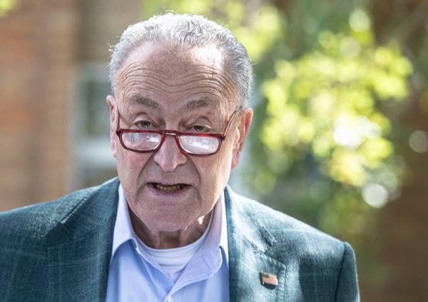 U.S Senator Chuck Schumer speaking a<em></em>bout mosquito co<em></em>ntrol and the danger of Eastern Equine Encephalitis outside the county health department offices in Pomona, with Rockland County Executive Ed Day.
