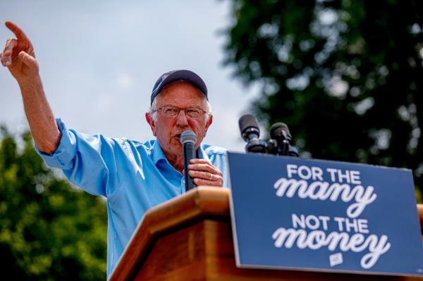 Sen. Bernie Sanders (I-VT) speaks during a rally for Jamaal Bowman.
