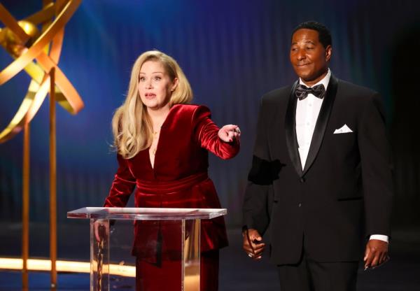 Christina Applegate speaks at the Emmy Awards on January 15, 2024