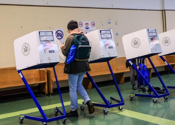 A view of the polling station as voters cast their ballots in Queens, New York City