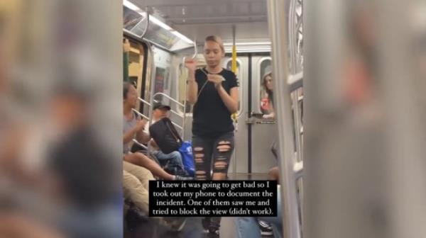 The subway incident was recored by a straphanger who said she was then attacked 