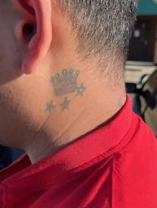Photo showing Diego Ibarra's tattoo of a five-pointed crown