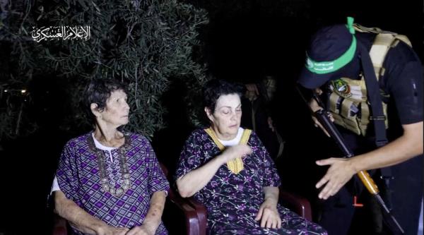 Yocheved Lifshitz and Nurit Cooper are pictured in footage of their release.