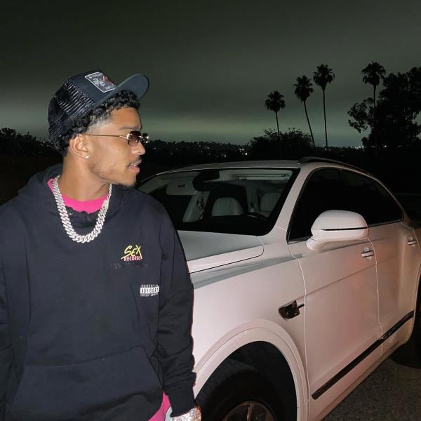 Justin Combs in front of the Bentley in Los Angeles.