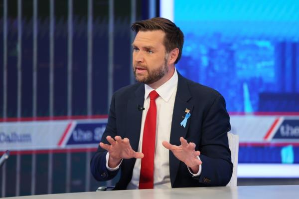 Republican vice presidential nominee, U.S. Senator J.D. Vance in a suit and tie visiting 'The Story with Martha MacCallum' at Fox News Channel Studios on September 11, 2024 in New York City