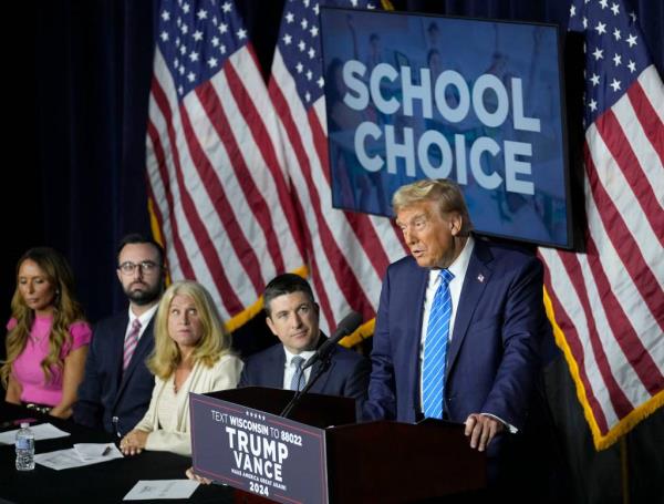 Former President Do<em></em>nald Trump speaking at campaign event in Milwaukee on Oct. 1, 2024.