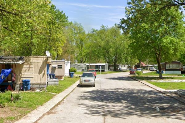 Street view of a trailer park neighborhood. 