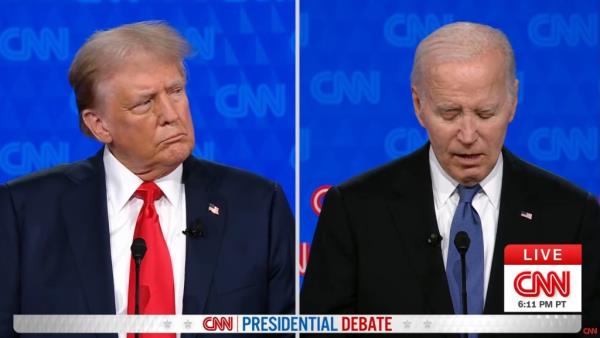 Biden froze and then had a verbal blunder, saying he “beat Medicare,” minutes after he kicked off his debate with former President Do<em></em>nald Trump.