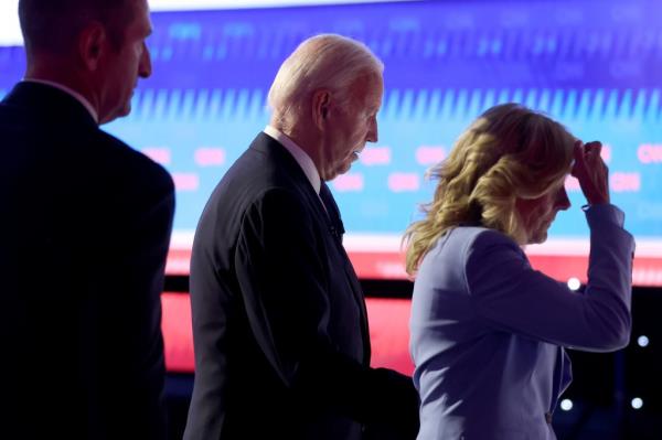 Joe and Jill Biden leave the CNN debate set.
