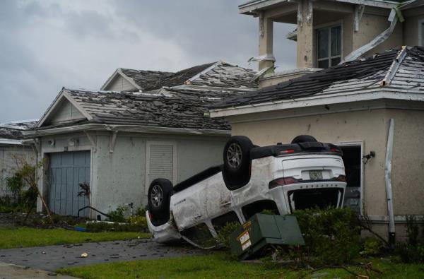 An overturned truck during Hurricane Milton.
