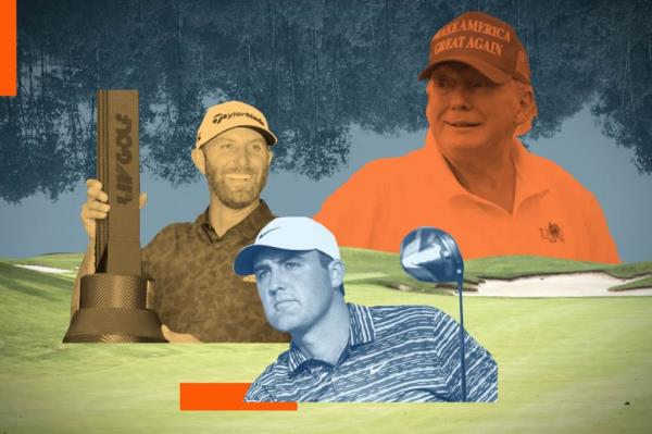 Dustin Johnson, from left, Scottie Scheffler and Do<em></em>nald Trump 