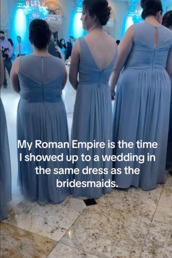 TikTok user Taylor Fogarty revealed that she o<em></em>nce accidentally wore the same exact dress to a wedding as the bridesmaids.