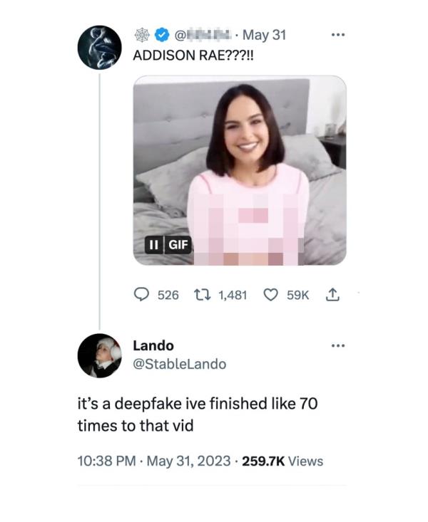 Deepfake of Addison Rae. 