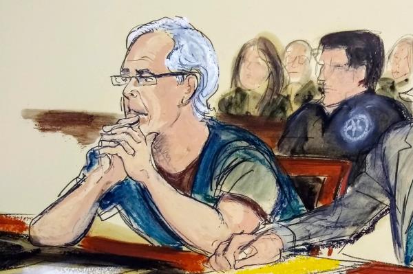 Jeffrey Epstein in a court room sketch in 2019. 