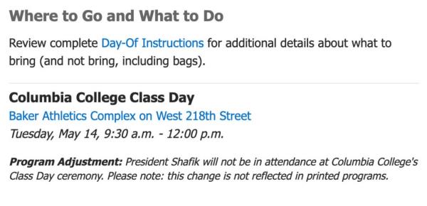 Shafik's absence was announced in an email to students.